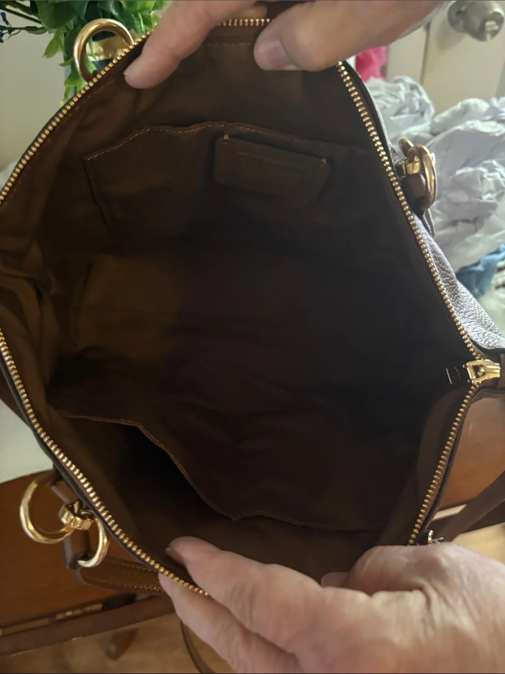 Coach Brown Leather Shoulder Bag with Gold Hardware